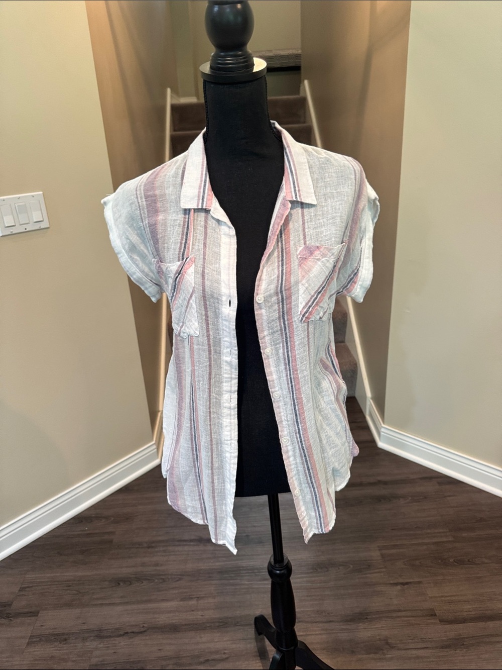 Altar'd State White Top with Pink Stripes
